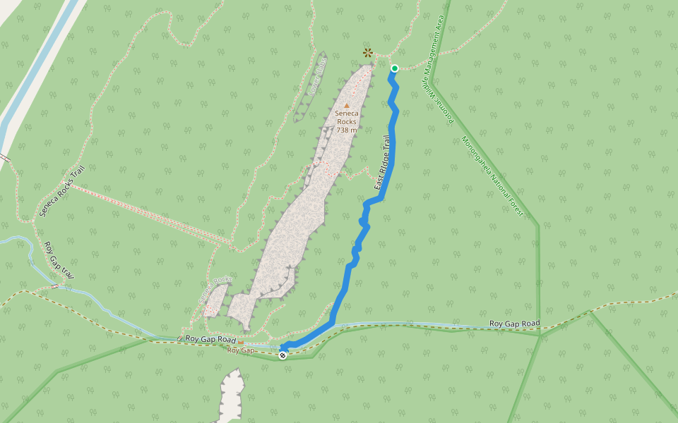 East RIdge Trail walking route map in Seneca Rocks
