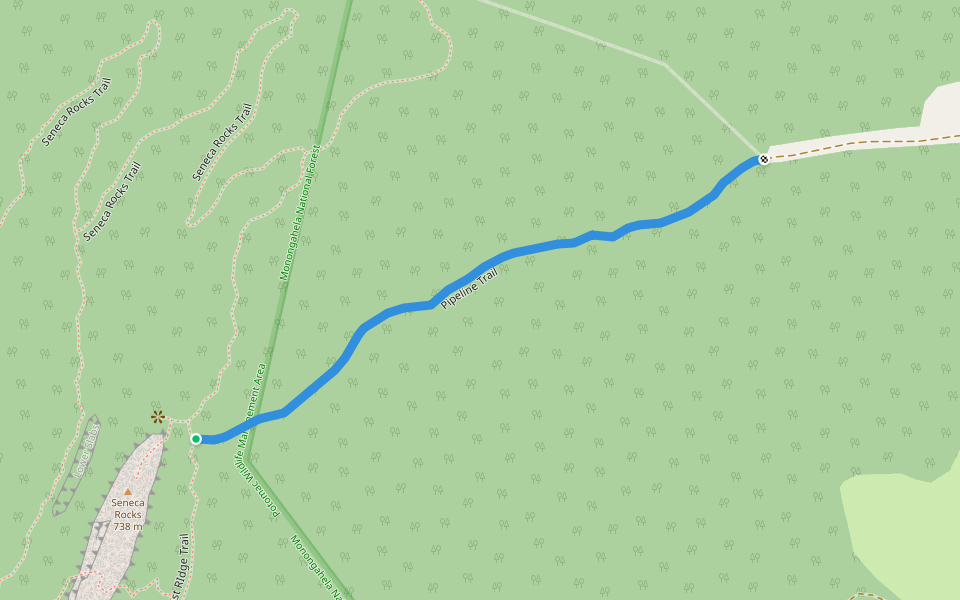 Pipeline Trail walking route map in Seneca Rocks