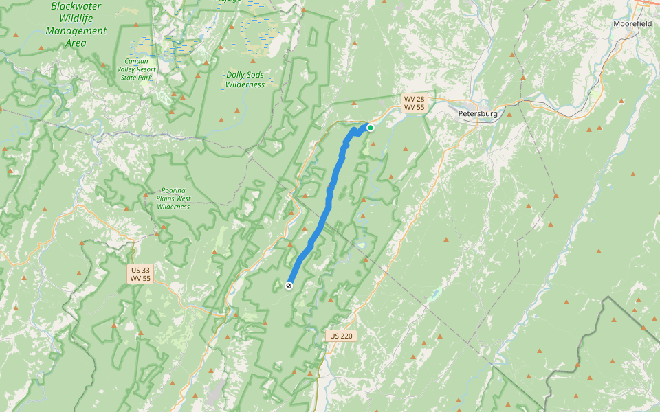 North Fork Mountain Trail walking route map in Cabins