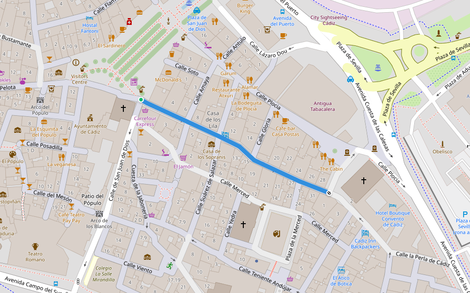 Calle Sopranis walking route map in Cádiz
