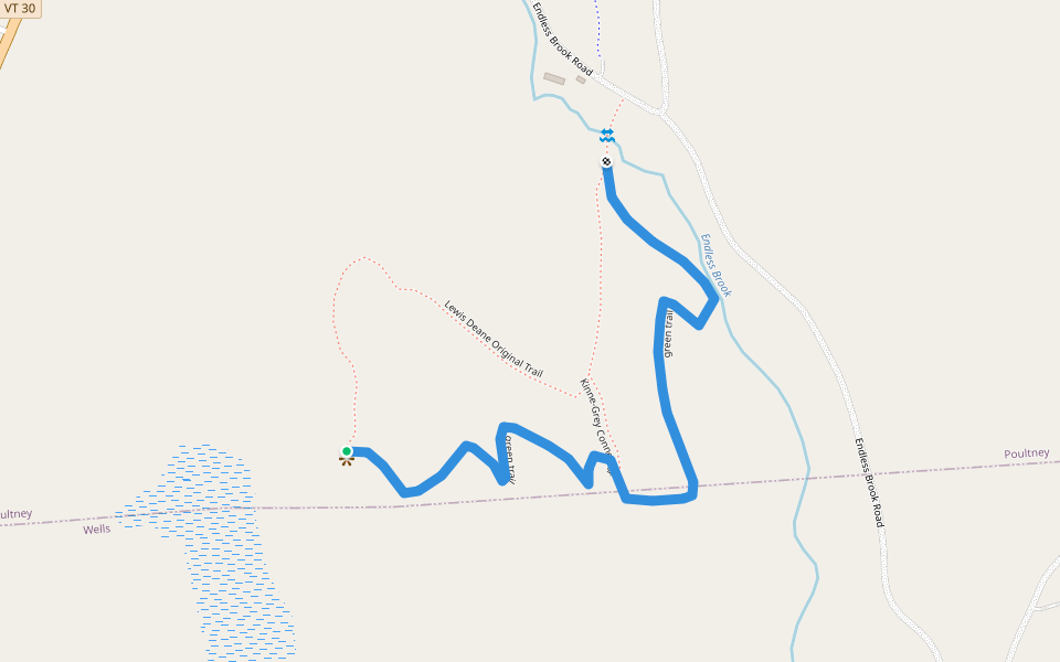 green trail walking route map in Poultney