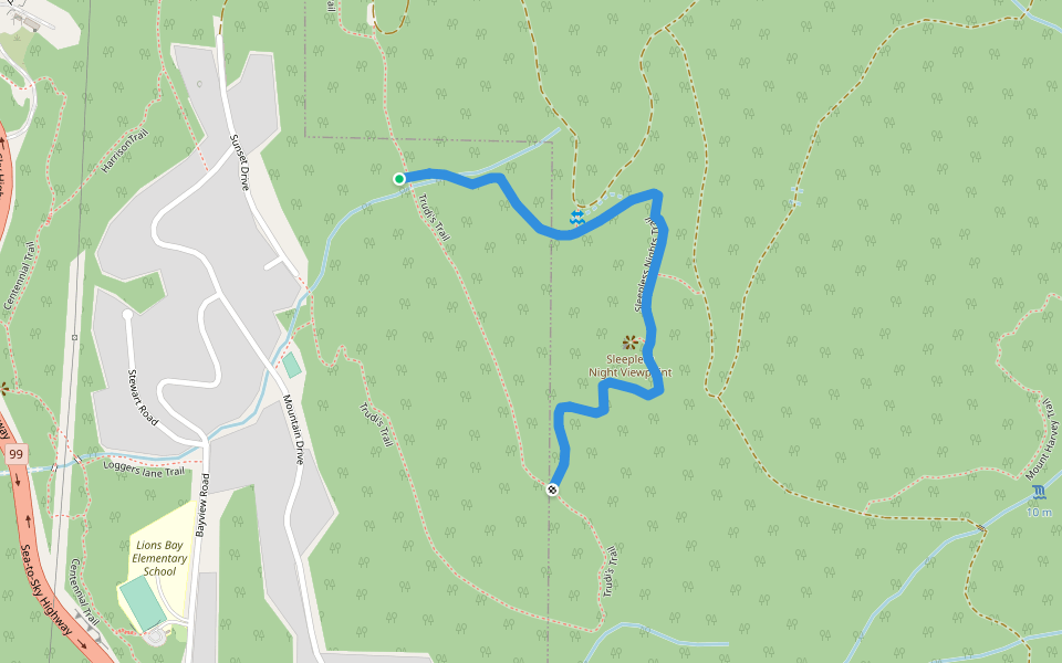 Sleepless Nights Trail walking route map in Lions Bay