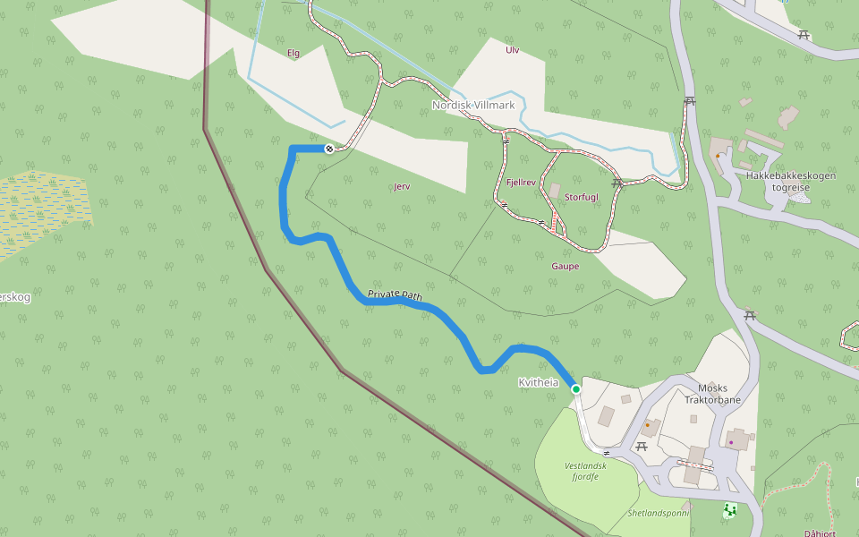 Private path walking route map in Kristiansand