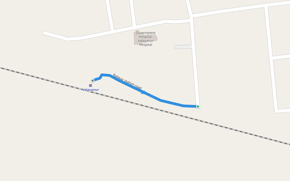 Railway station road walking route map in Valavanur
