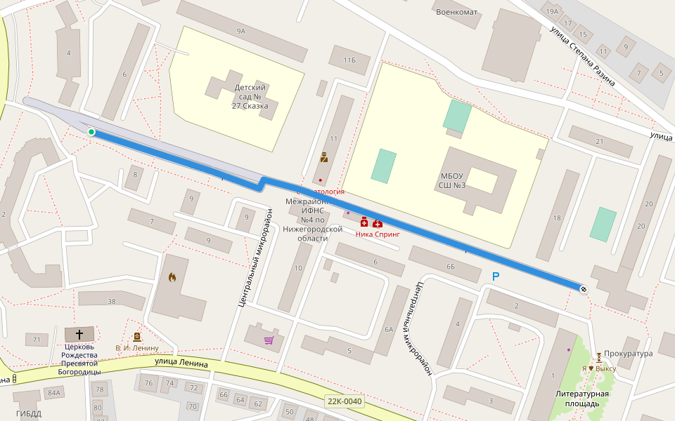 Аллея Героев walking route map in Vyksa