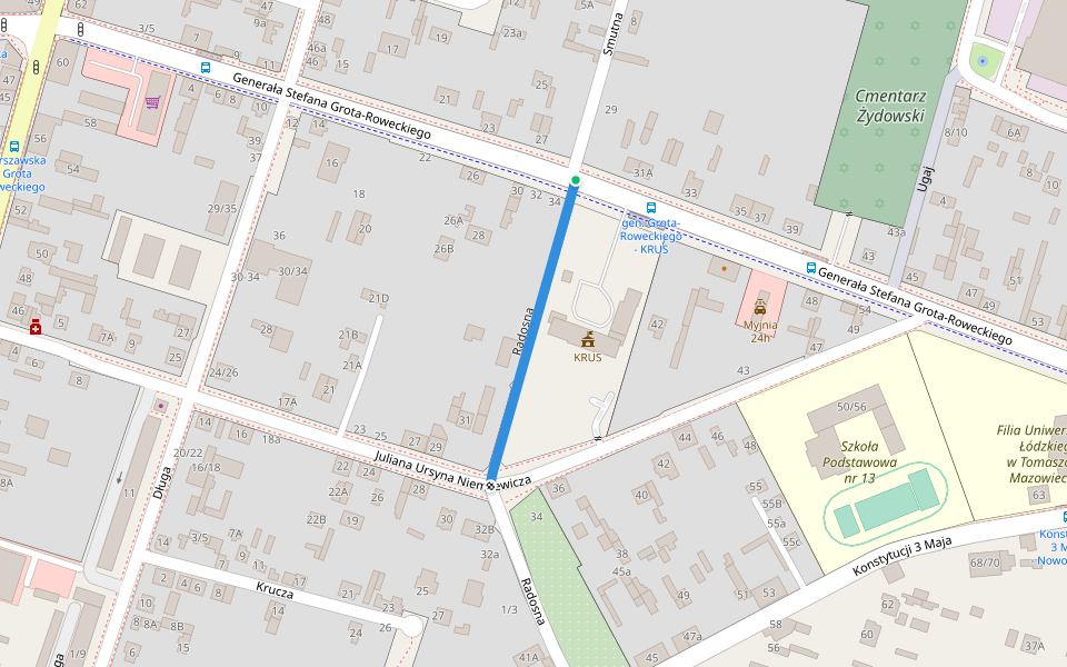 Radosna walking route map in Tomaszów Mazowiecki