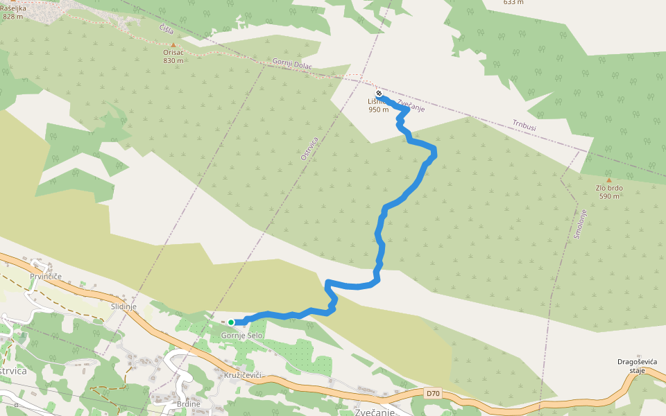 Lisnica walking route map in Zvečanje