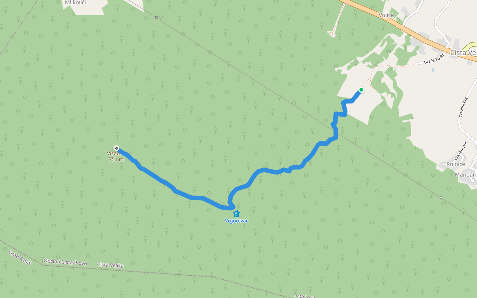 Cista Velika - Visočica walking route map in Cista Velika