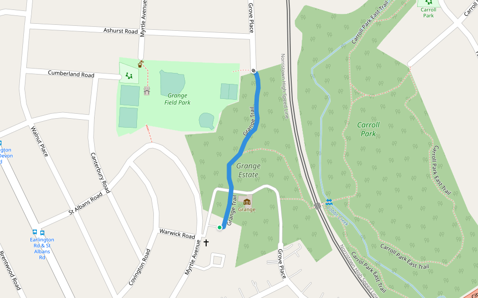 Grange Trail walking route map in Havertown