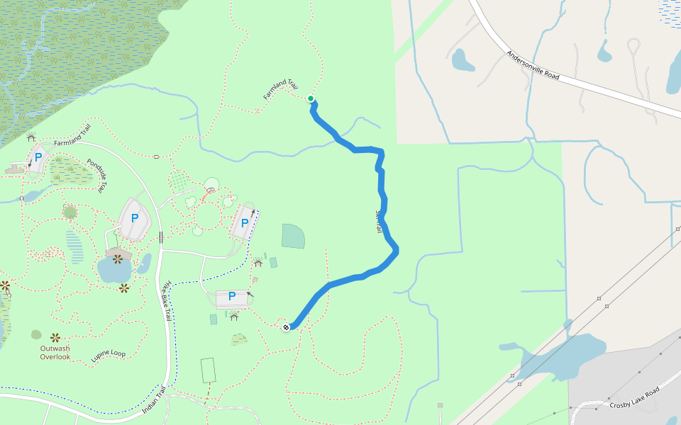Ski Trail walking route map in Village of Clarkston