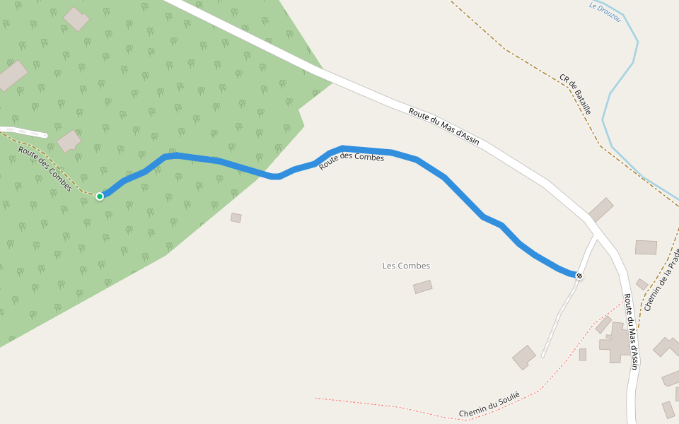 Route des Combes walking route map in Camburat