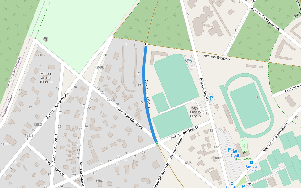 Cercle de la Gloire walking route map in Maisons-Laffitte