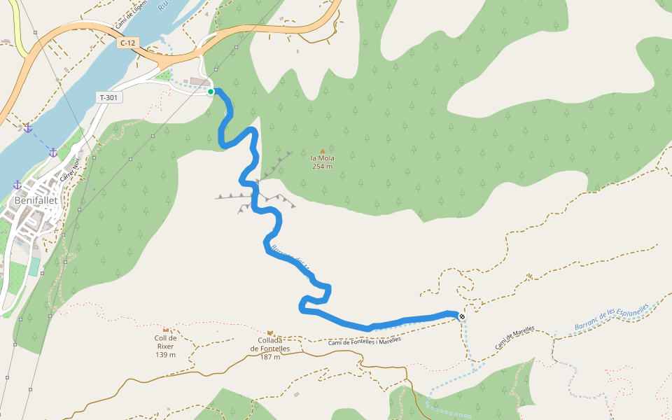 Barranc del Mas walking route map in Benifallet