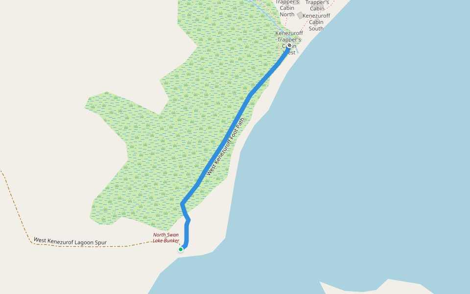 West Kenezuroff Foot Path walking route map in Cold Bay