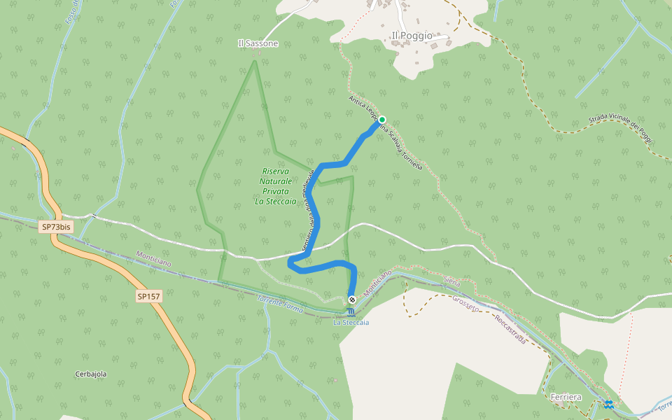 sentiero della diga medievale walking route map in Monticiano