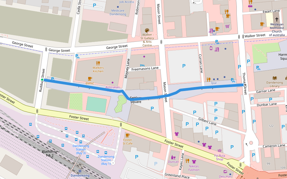 Halpin Way walking route map in Dandenong