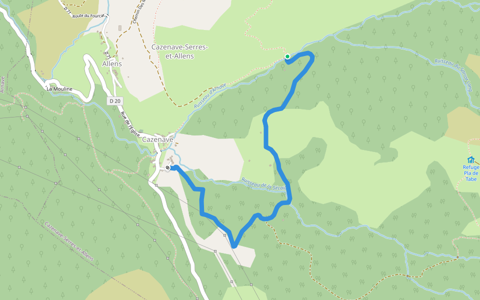 Chemin de La Secaille walking route map in Cazenave-Serres-et-Allens