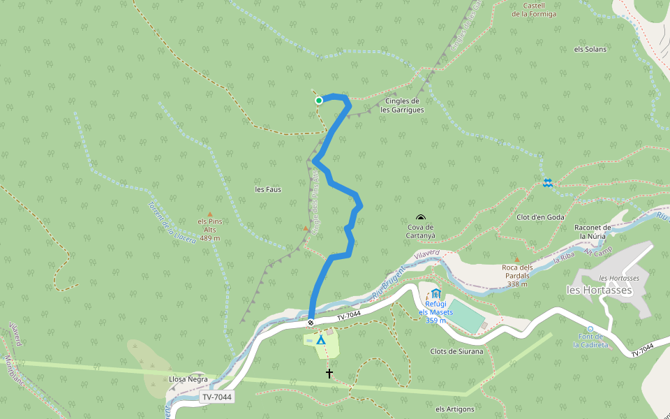 a la base de Penya Roja (Escalada) walking route map in Les Hortasses