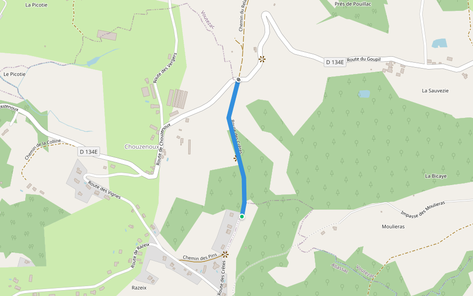 Route des Crêtes walking route map in Objat