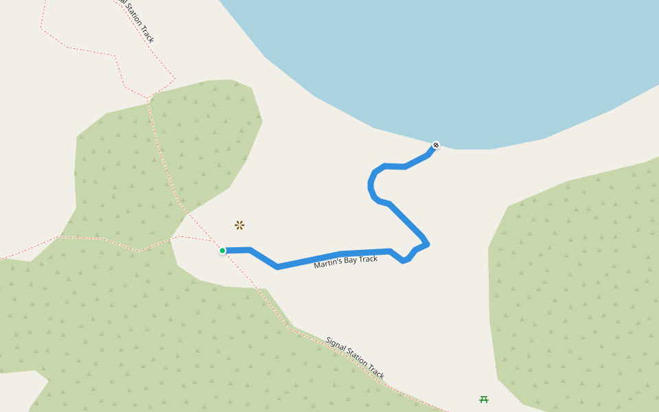 Martin's Bay Track walking route map in Ōmāpere