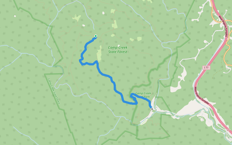 Farley Ridge Road and Trail walking route map in Camp Creek