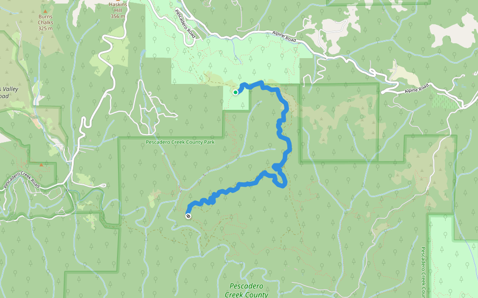 East Brook Trail walking route map in La Honda
