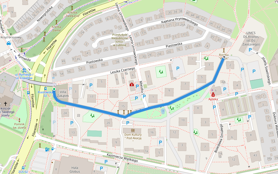 Bolesława Chrobrego walking route map in Lublin