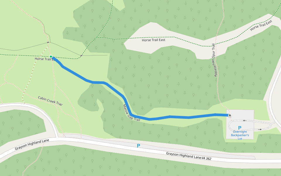 Massie Gap Trail walking route map in Mouth of Wilson