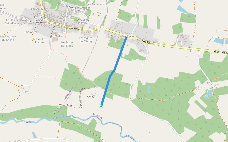 Chemin Rural de la Corbeillerie walking route map in Chabris