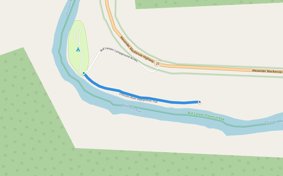 Chilcotin River Interpretive Trail walking route map in Alexis Creek