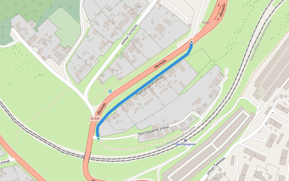 Пригородная улица walking route map in Tulun