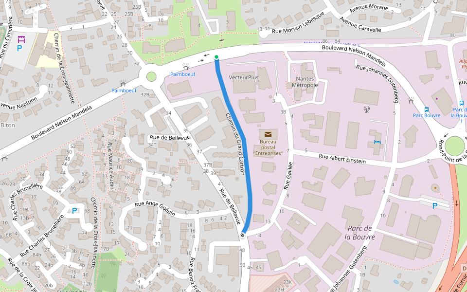Chemin du Grand Cartron walking route map in Bouguenais