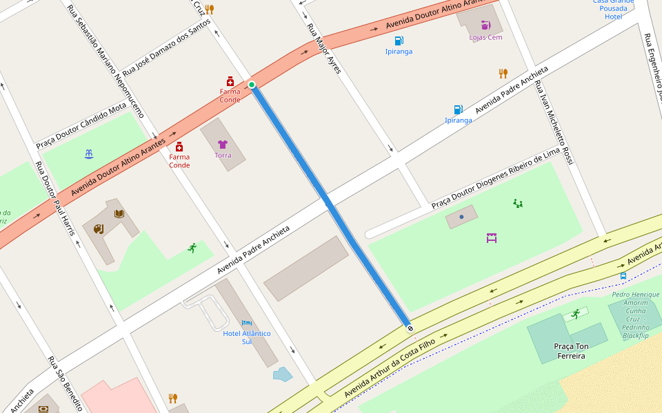 Rua Santa Cruz walking route map in Caraguatatuba