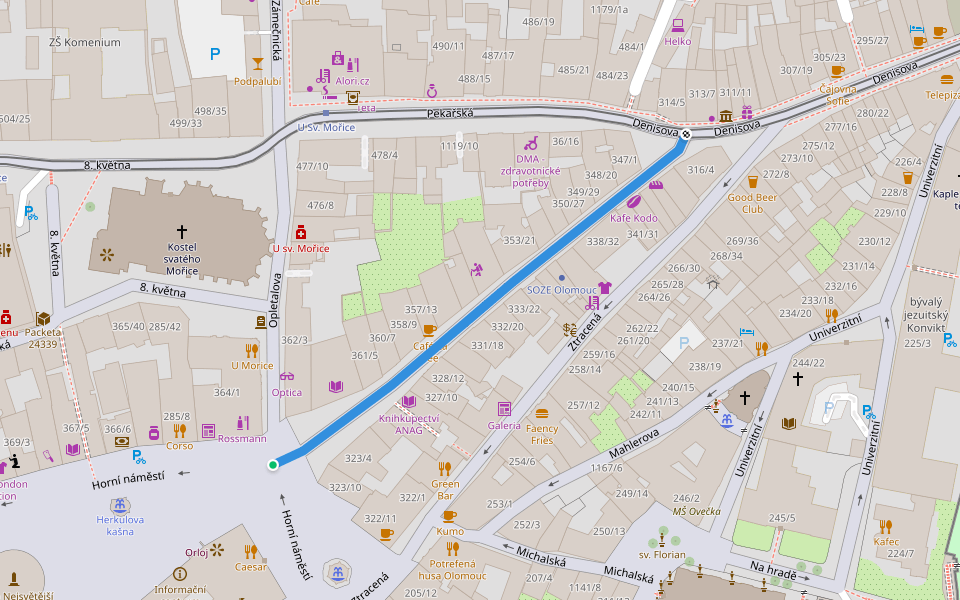 Ostružnická walking route map in Olomouc