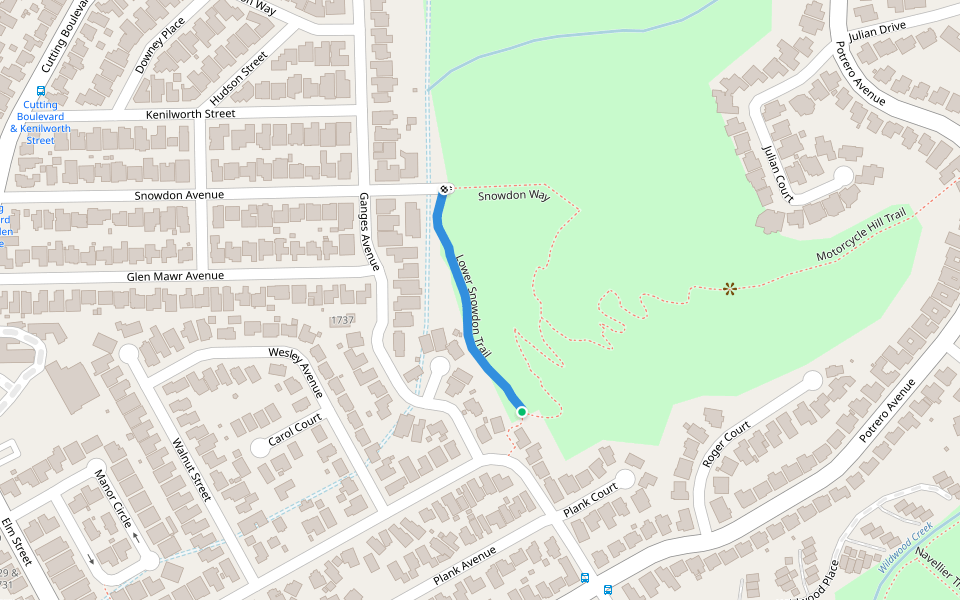 Lower Snowdon Trail walking route map in El Cerrito