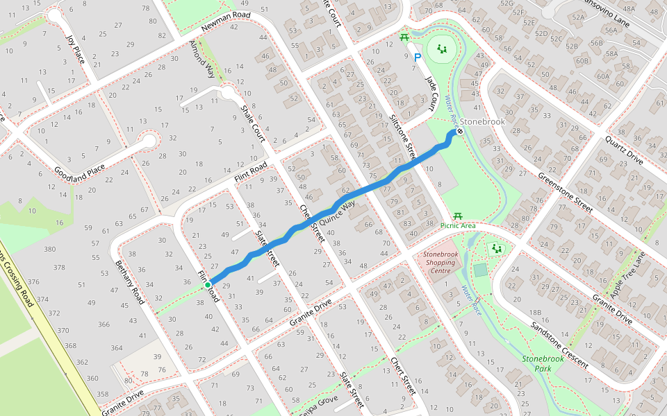 Quince Way walking route map in Rolleston