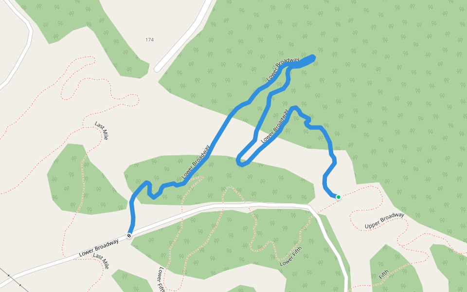 Lower Broadway walking route map in Springfield