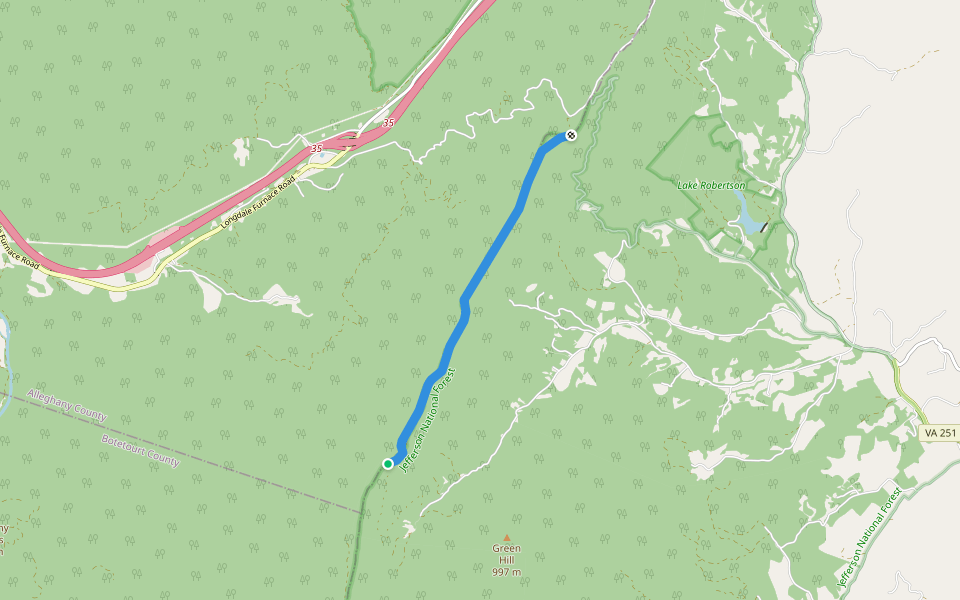 Pete's Cave Trail walking route map in Clifton Forge