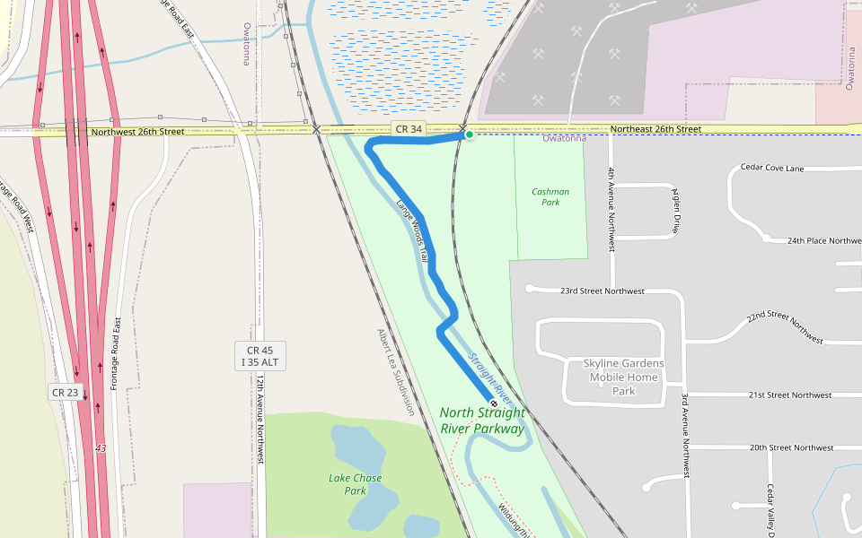 Lange Woods Trail walking route map in Owatonna