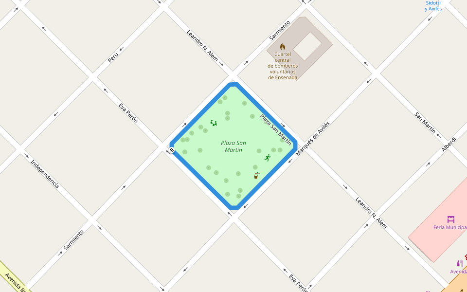 Plaza San Martín walking route map in Ensenada