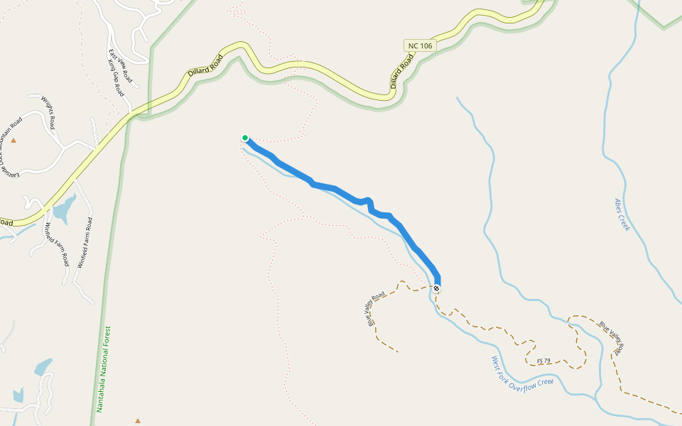 West Fork Trail walking route map in Scaly Mountain