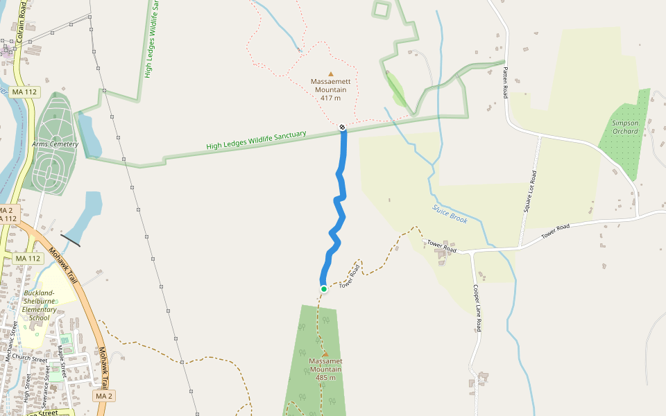 Ridge Trail walking route map in Shelburne Falls