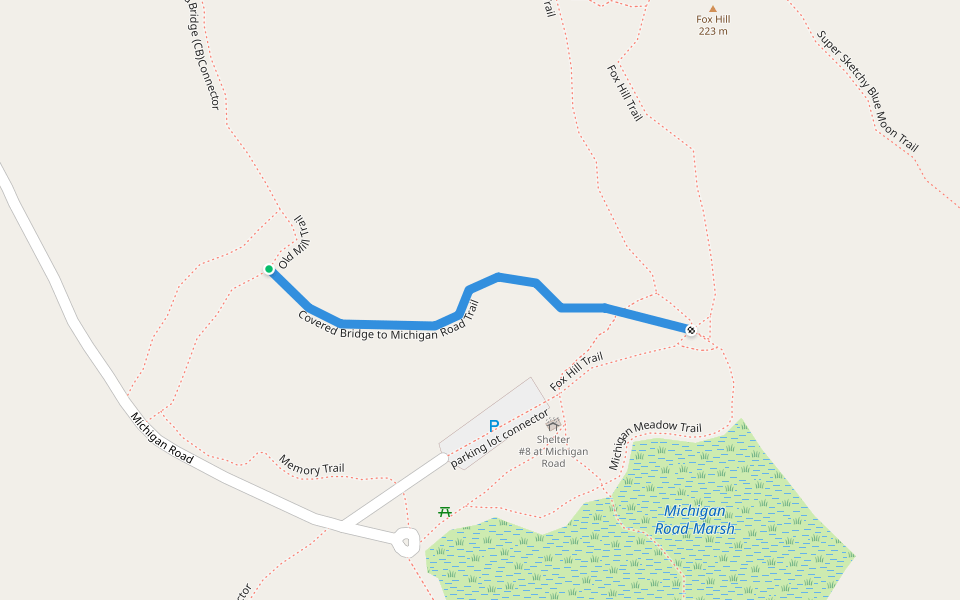 Covered Bridge to Michigan Road Trail walking route map in Pound Ridge