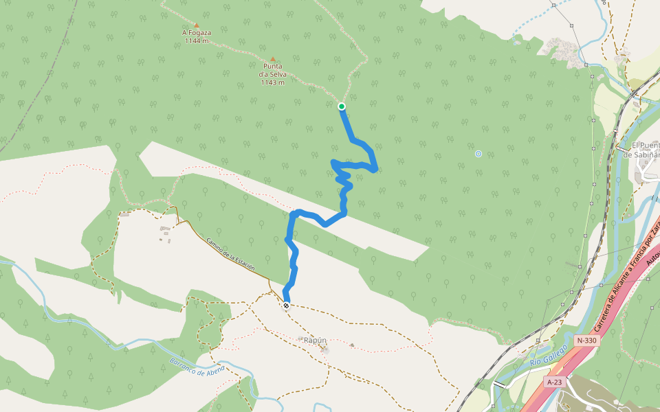 Sabiñanigo-Rapun walking route map in Sabiñánigo Alto