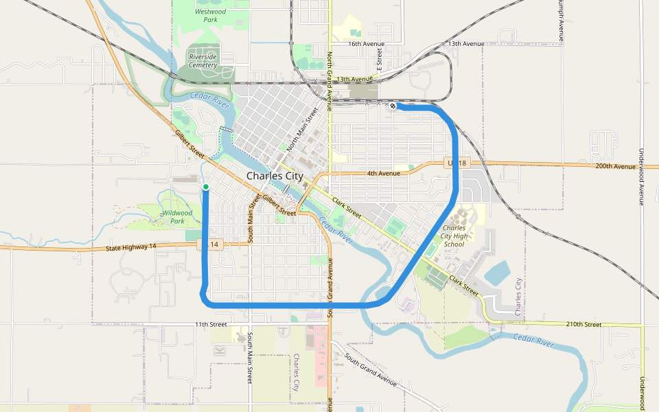 Charley Western Trail walking route map in Charles City