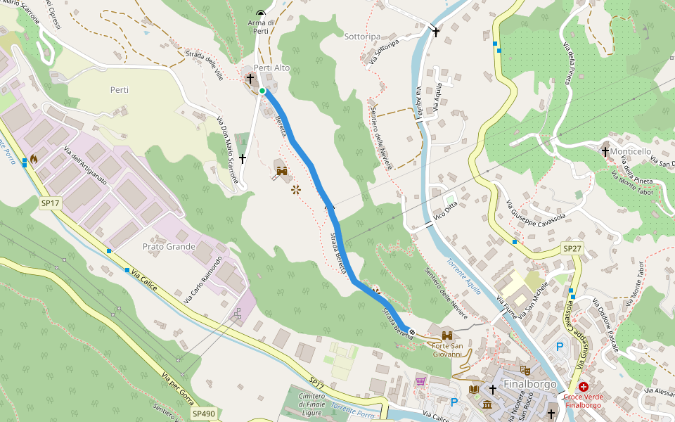 Strada Beretta walking route map in Finale Ligure