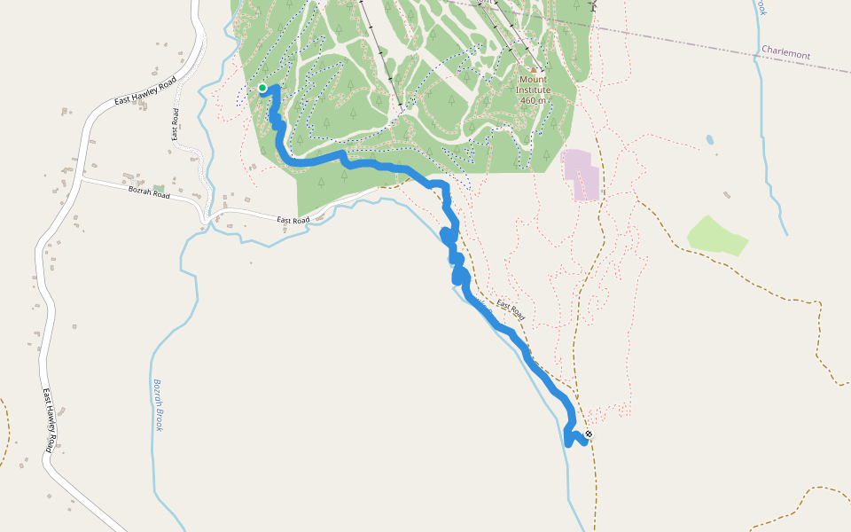 Hawks Brook Trial walking route map in Hawley