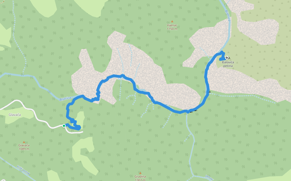 Đalovića pećina walking route map in Kostenica