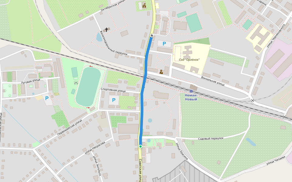 Советская улица walking route map in Neman