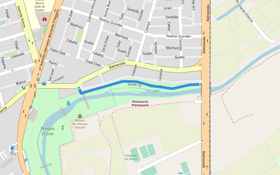 borde rio walking route map in El Loa
